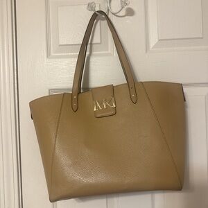 Michael Kors Camel Pebbled Leather Tote with Gold MK Logo